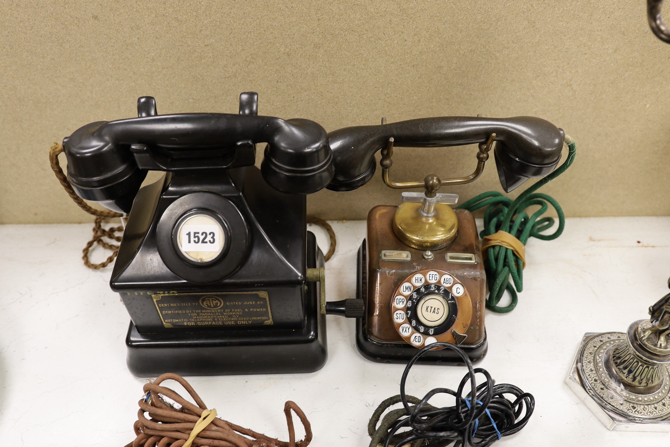 Four assorted Bakelite telephones to include a copper cased example (4)